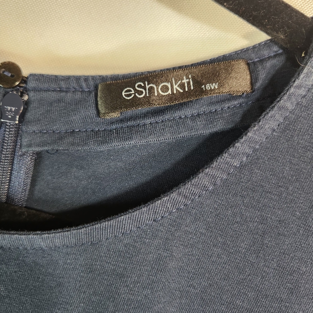eshakti Navy Floral-Embroidered A-Line Dress - Picture 2 of 4